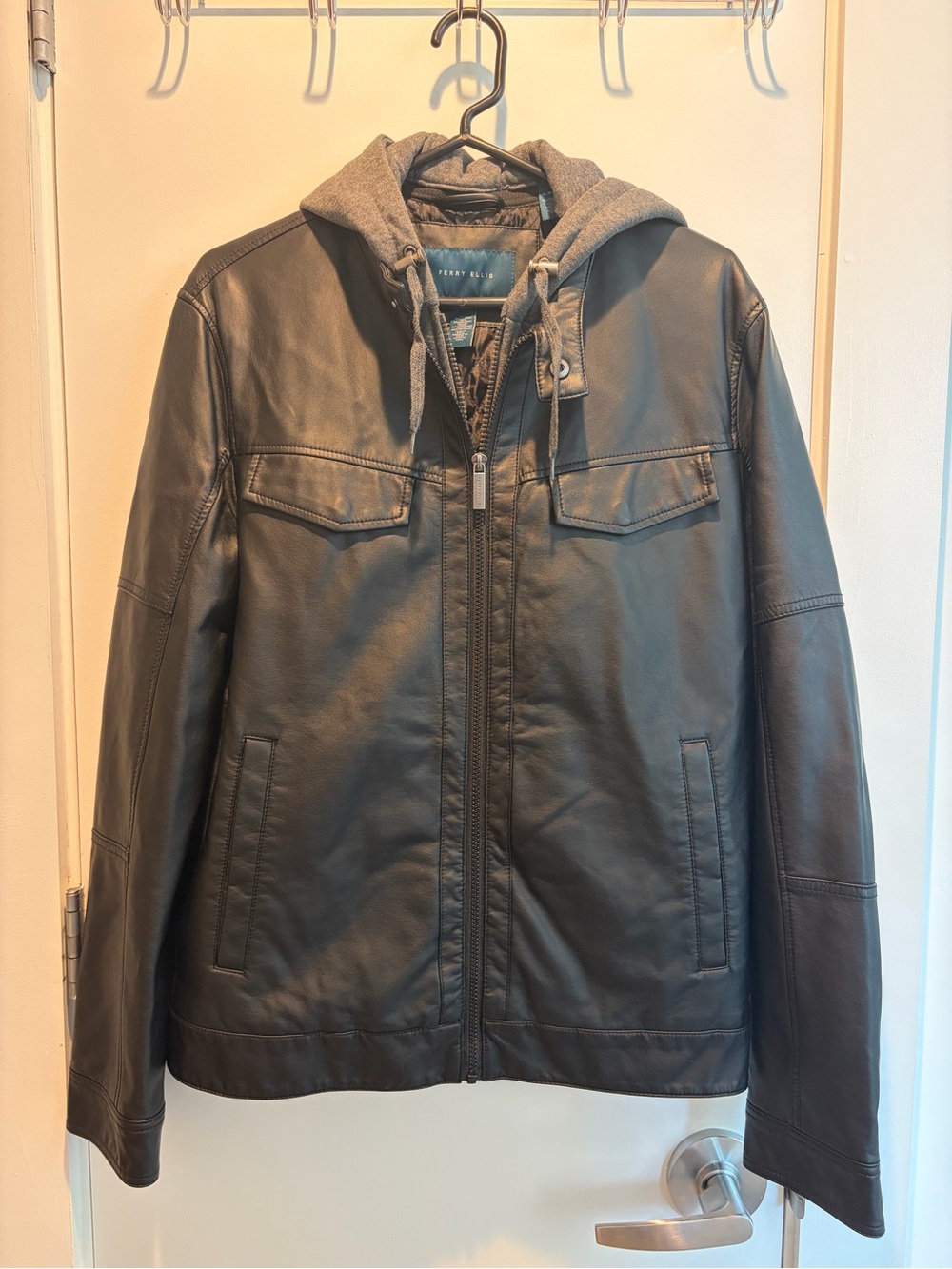 Perry Ellis Black Bomber with Gray Knit Hood